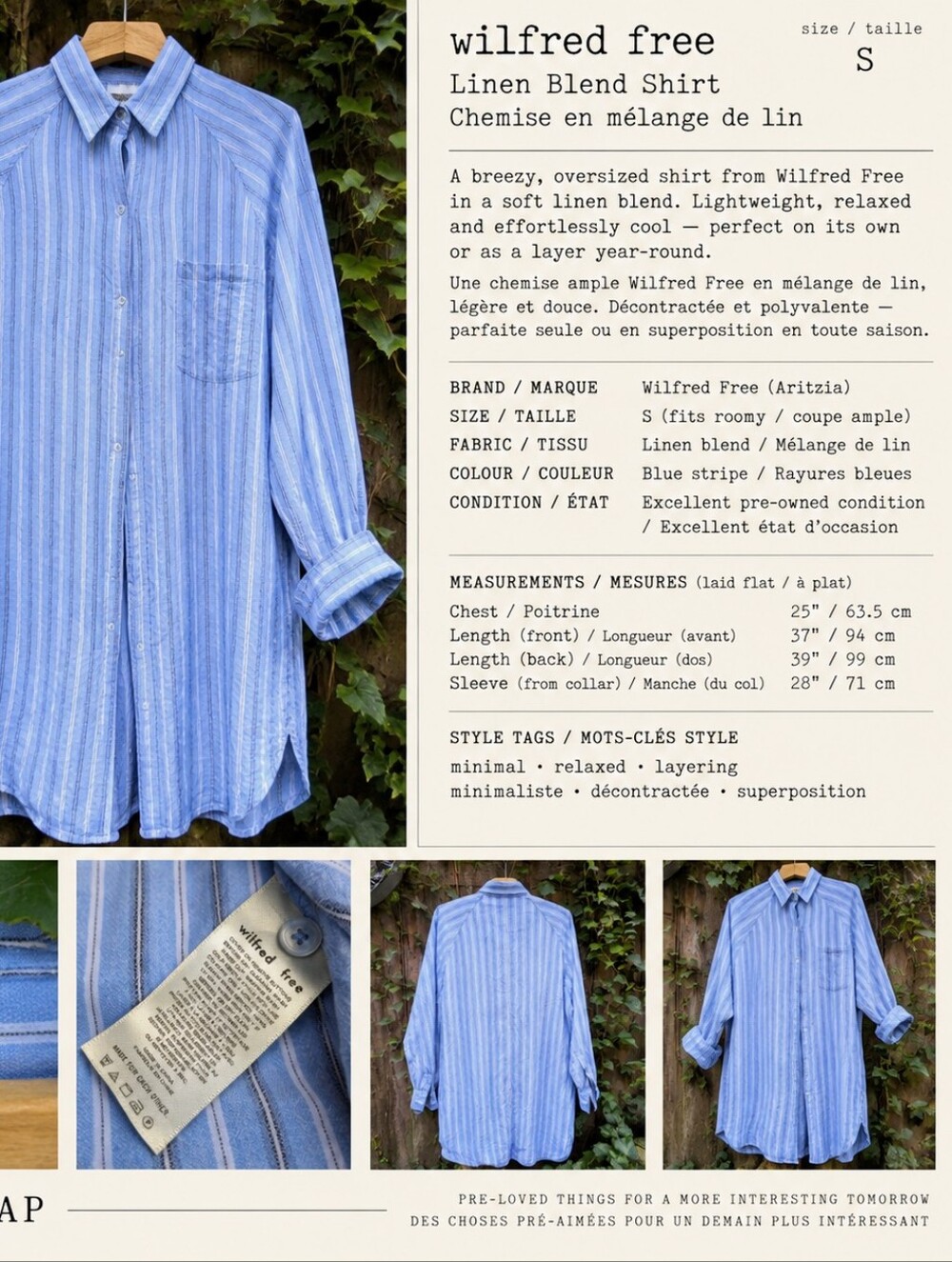 Wilfred Free Relaxed Linen Blend Striped Shirt S / Chemise rayée en lin #95382